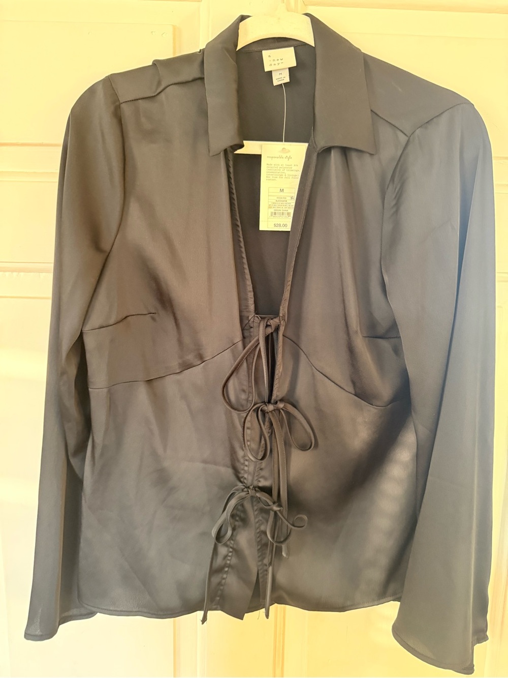A New Day Women’s Black Tie-Front Satin Matching Set - Picture 6 of 8